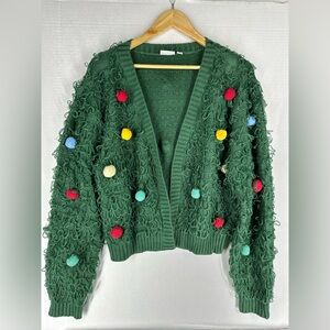 Christmas Holiday Sweater cardigan Pom Pom
